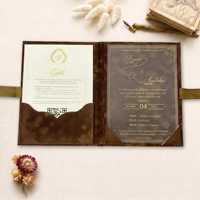 Invitations de mariage personnalisables en velours marron avec dorure à chaud miroir sur acrylique pour invités de fête Quinceañera