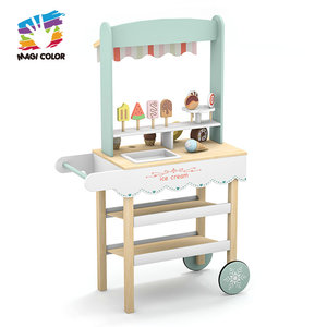 Juguete de juego de simulación de madera para niños, supermercado, tienda de comestibles con soporte de carrito de tendero de helado para juego de cocina W10A273 - Product Image 2