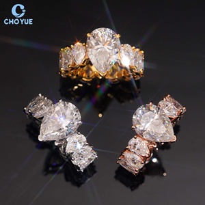 Luxury Wedding Pear Moissanite Band <b>Iced</b> Out Solid Sterling Silver 925 Hip Hop Jewelry VVS Moissanite Diamond Band <b>Ring</b> - Product Image 4