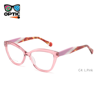 Monture de lunettes optiques œil-de-chat en acétate pour femme, transparente, à monture complète, avec branches bicolores, pour verres correcteurs, logo personnalisé