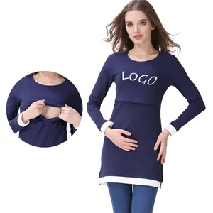 New Pattern Maternity T-shirt Design Long Sleeve Women Nursing Tops Breastfeeding Clothing for Pregnant Women