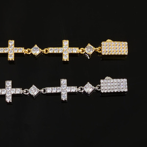 Luxury Gold Plated 5MM Iced Out <b>Chain</b> Bracelet Elastic Clasp Small <b>Cross</b> Design Bling Zircon Stones Fine Jewelry - Product Image 4