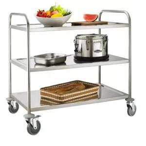 Premium rechthoekige 3-laags roestvrijstalen 4-wiel hotel- & restaurant serveerwagen mobiele eten- en drankenkar - Product Image 2