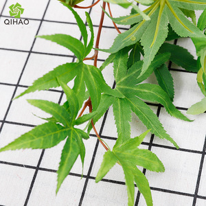 Qihao Artificial Maple Leaves Bright <b>Red</b> <b>Silk</b> Flower High Simulation Home Decor - Product Image 2