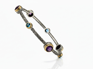 Natural <b>Amethyst</b>/Garnet and Blue Topaz Trendy Claw Setting Bangle Women's Jewelry Gift for Engagement - Product Image 4
