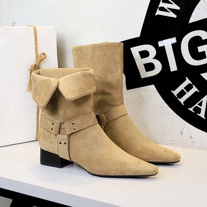 Bottines pour femmes en daim à bout pointu, style western rétro, talon épais, tendance 2026 - Product Image 5