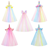 Penjualan Panas Bando Kepala Unicorn Pelangi dari Jaring Plastik untuk Bayi Perempuan Bando Bunga untuk Pesta Ulang Tahun.