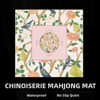 Tapis de Mahjong de Luxe Moderne Pliable Chinoiserie Oiseaux et Fleurs de Pêcher, Antidérapant, Réduction du Bruit, Lavable, en Caoutchouc Naturel