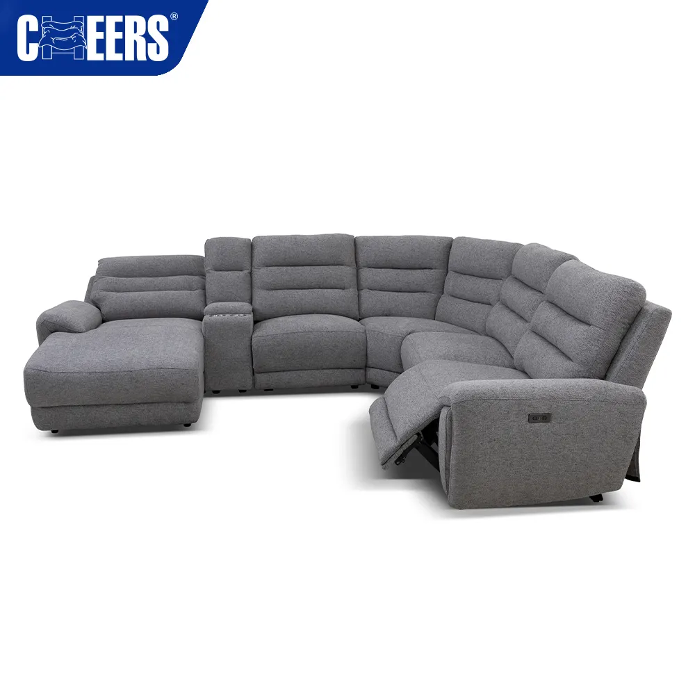Sofá reclinable de tela de esquina de lujo, mueble moderno curvo, seccional, en forma de L, con USB