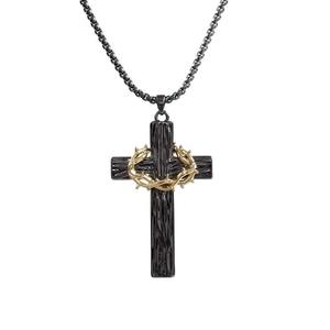 Collar <span class=keywords><strong>de</strong></span> Cruz Ankh <span class=keywords><strong>de</strong></span> Acero Inoxidable y Titanio Estilo Punk, con Colgante <span class=keywords><strong>de</strong></span> Madera Bicolor y Espina, Joyería <span class=keywords><strong>de</strong></span> Oración - Product Image 3