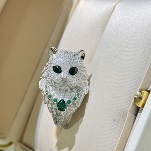 MuShan <strong>Jewelry</strong> Factory S925 Sterling <strong>Silver</strong> <strong>Emerald</strong> Cat Ring Full of Diamonds and Set With <strong>Emeralds</strong> Exudes Luxury and Elegance - Product Image 2