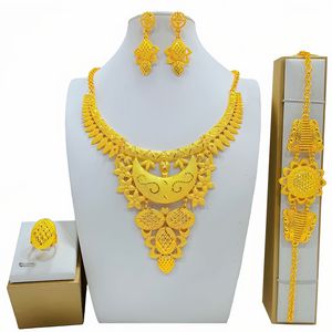 Ethnic Gold Plated Jewelry <b>Set</b> Necklace Earrings Ring <b>Bracelet</b> Wedding Women's Fashion Floral Design 22k Plated - Product Image 3