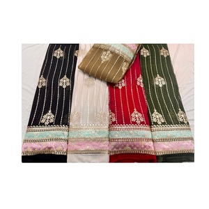 Fournisseur indien de tissu en georgette brodé de luxe, coton imperméable pour robes de mariée à prix de gros - Product Image 1