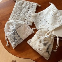 Pochette à maquillage en coton jacquard à dentelle, rangement pour bijoux, organisateur vintage, cadeau, bohème, abricot, broderie, cordon de serrage