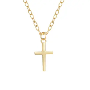 时尚精品饰品防水925纯银镀金经典设计女性小十字架吊坠项链