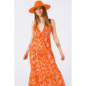 เดรสแม็กซี่พิมพ์ลายดอกไม้คอวีสีส้ม - Product Image 4
