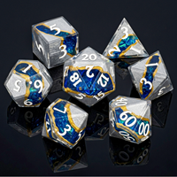 Ensemble de 7 dés DND en résine facettée bleu argenté Star Vein Relic, faits à la main, à bords vifs, polyédriques, pour jeux de rôle Dungeons & Dragons et jeux de société