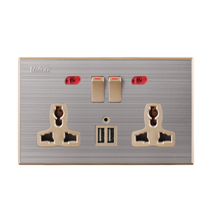 Chất lượng cao loạt thép không gỉ đôi 13 một 5 pin ổ cắm với <span class=keywords><strong>Dual</strong></span> <span class=keywords><strong>USB</strong></span> - Product Image 2