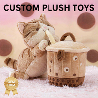 Jouets en peluche personnalisés Bubble Tea OEM ODM, sac en peluche tasse de thé au lait Boba en forme de chat, cadeau en gros