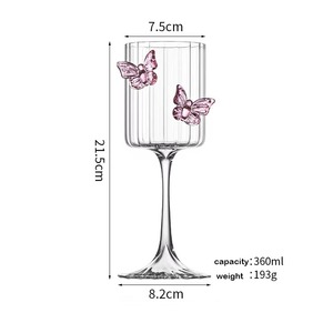 Copa de cristal de mariposa Rosa 3D romántica, copas de <span class=keywords><strong>vino</strong></span> de tallo a rayas elegantes para <span class=keywords><strong>vino</strong></span> tinto blanco, diseño bonito para el Día de San Valentín - Product Image 5