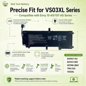 Batterie d'ordinateur portable de remplacement en gros <span class=keywords><strong>VS03XL</strong></span> pour <span class=keywords><strong>HP</strong></span> Envy 15-AS 15T-AS Series 849313-850 HSTNN-UB6Y TPN-I125 - Product Image 5
