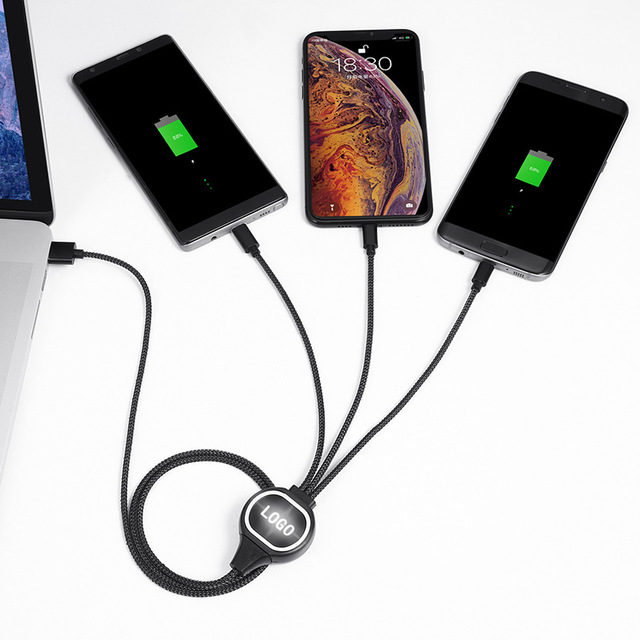 Wholesale Custom Logo Universal Charger Cable Flexible Type C USB Cable High Quality 3 in 1 LED Lighting USB Charging Cable