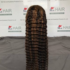 Perruques en gros en cheveux humains, frontales en dentelle 13x4 transparente, pré-épilées, avec mèches marron, ondulations profondes, couleur piano blond miel - Product Image 3