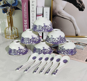 Ensemble de 6 bols à soupe et à riz en porcelaine fine écologique, série minimaliste, avec cuillères, coffret cadeau pour la maison - Product Image 1