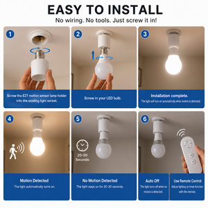 Support de lampe intelligent E27 avec télécommande, fonction minuterie et capteur de mouvement PIR - Adaptateur de prise d'éclairage sans fil universel - Product Image 4