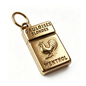 Gauloises Blondes - Etiqueta de recuerdo rectangular de latón chapado en oro con grabado de gallo y mentol - Product Image 1
