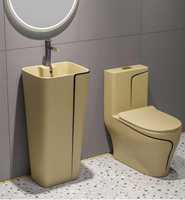 WC monobloc coloré à poser au sol, cuvette de toilette en céramique jaune, ensemble WC, urinoir et lavabo