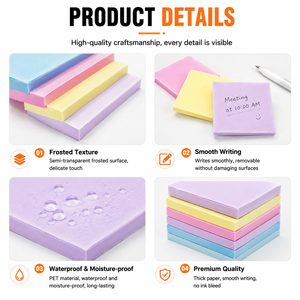 Frosted Transparent Sticky <b>Notes</b> Square Colored Self‑Adhesive Memo Pads Smooth Writing Notepads for Office School Planner Daily - Product Image 2
