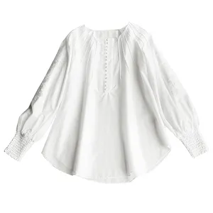 Trendy New Arrival Lässig Elegant V-Ausschnitt Tiered Rüschen Kordel zug Damen Shirt Frau Tops Modische Bluse