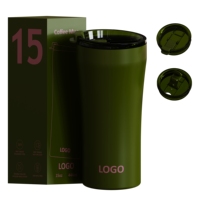 Gobelet isotherme 15oz 12oz avec poignée et paille, double paroi en acier inoxydable 304, isolation sous vide, à large ouverture, pour voiture