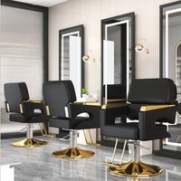 Fauteuils de barbier modernes en cuir doré, hydrauliques, inclinables, design ergonomique, rotation à 360 degrés, hauteur réglable, salon de beauté