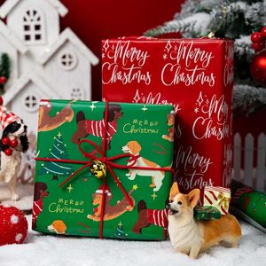 Burymento Christmas Wrapping <b>Paper</b> Green Dog Design 17 In X 32.8 Ft Reversible Gift <b>Wrap</b> For Holiday Craft - Product Image 4