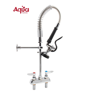Dual Handle Deck Mounted Commercial Kitchen Faucet 304sus Stainless Steel Brass Body Industrial Pre-Rinse for Outdoor Farmhouse - Product Image 1