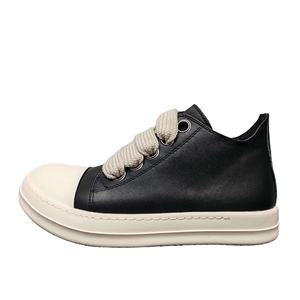 Chaussures pour hommes en cuir véritable avec lacets fins Jumbolace, baskets basses pour femmes, chaussures décontractées noires unies à lacets pour hommes - Product Image 1