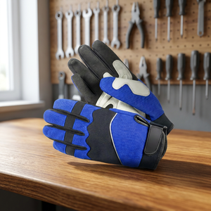 Gants de travail antidérapants en PU JNA GROUP avec bracelet réglable, anti-vibrations, usage général, couleur bleu-noir, sans latex - Product Image 4