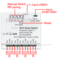 Module Wifi Tuya 433MHZ 4 canaux, module de commutation de porte de garage Wifi 2.4G, module de relais, interrupteur sans fil AC 85-265V