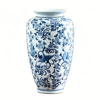 Nouveau vase en céramique bleu et blanc de style vintage oriental de la dynastie Ming Qing, vase en porcelaine pour le sol, idéal comme pot de rangement