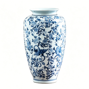 Nouveau vase en céramique bleu et blanc de style vintage oriental de la dynastie Ming Qing, vase en porcelaine pour le sol, idéal comme pot de rangement - Product Image 4