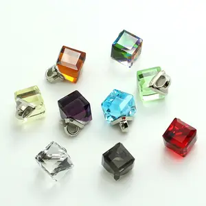 Fashionable Silver Crystal Buttons Colorful Metal 8mm Buttons Square Shirt Buttons