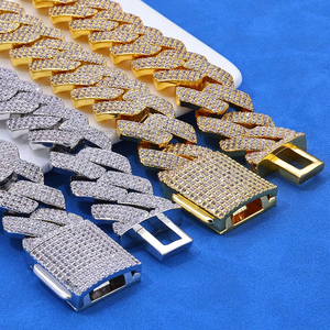 Bracelet Hip Hop 20 mm avec fermoir à bascule, trois rangs de zircons, chaîne cubaine losange épaisse pour homme, bijoux Tanjing - Product Image 3