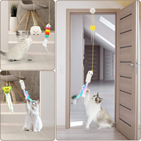 Nouveau jouet interactif pour chat 2026 : plume suspendue rétractable pour chaton, jeu autonome d'intérieur, teaser d'exercice avec clochette élastique mains libres