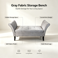 Banc de rangement moderne en velours gris pour chambre à coucher, entrée, hôtel et villa – Rangement au pied du lit