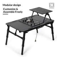 Table tactique de camping en plein air QT Custom IGT, structure en alliage d'aluminium, plateau en hêtre, pliable, réglable, rectangulaire, 6 places
