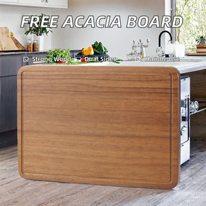 Planche à découper rectangulaire en bois d'acacia Ha Le, double face, avec poignée, pour la cuisine, utilisation alimentaire, finition naturelle, blocs de service pour pain en teck - Product Image 1