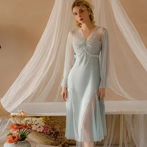 Pijama de Seda de Manga Larga de Alta Calidad, Lencería Sexy con Encaje, Camisón de Satén Suave, Ropa de Dormir Sexy para Mujer con Relleno - Product Image 5