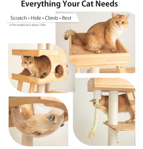 <span class=keywords><strong>Tour</strong></span> à chat en bois <span class=keywords><strong>de</strong></span> luxe avec panier en osier, bol en acrylique, grattoir, meubles - pour décorations d'Halloween - Product Image 3